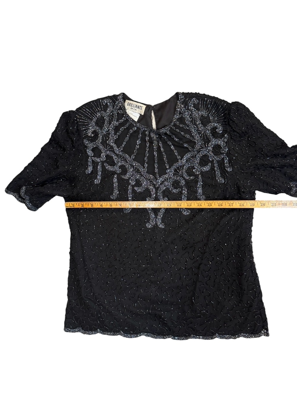 Vintage Brilliante by J.A. Black Silk Beaded Blouse Top Large Art Deco - Picture 10 of 11